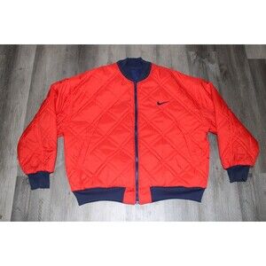 Nike 90s 2XL Swoosh Reversible Puffy Quilted Bomber Jacket White Tag Red VTG